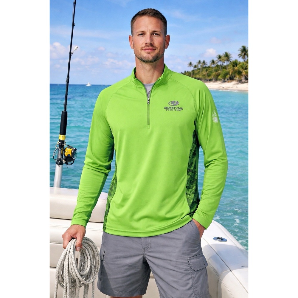 Extra Large Mossy Oak Fishing Elite 1/4 Zip Shirt Green EAG Men's Size XL